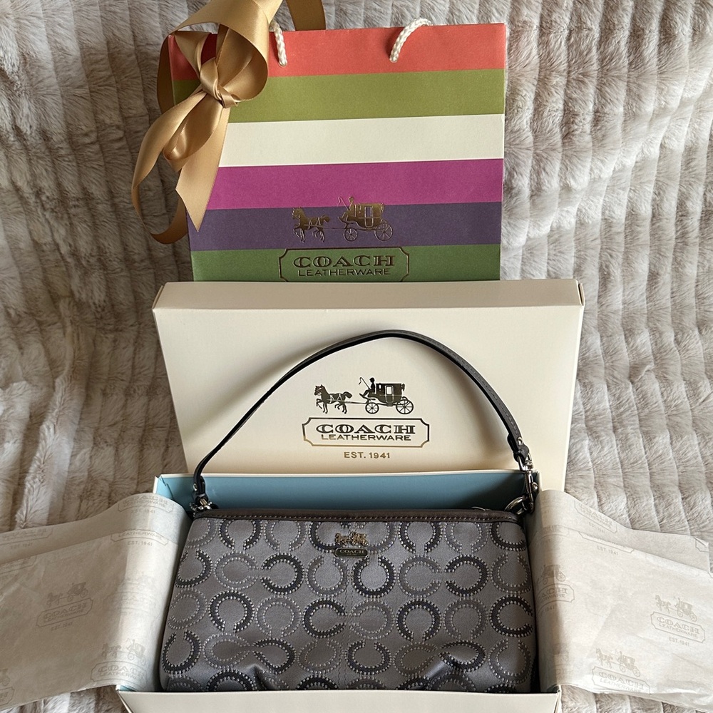 Coach Op Art Silver and Gray Wristlet